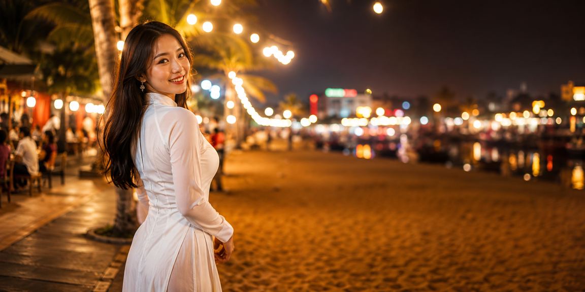 Người phụ nữ mặc áo dài tại Hà Nội dùng điện thoại truy cập nền tảng casino xshnay về đêm